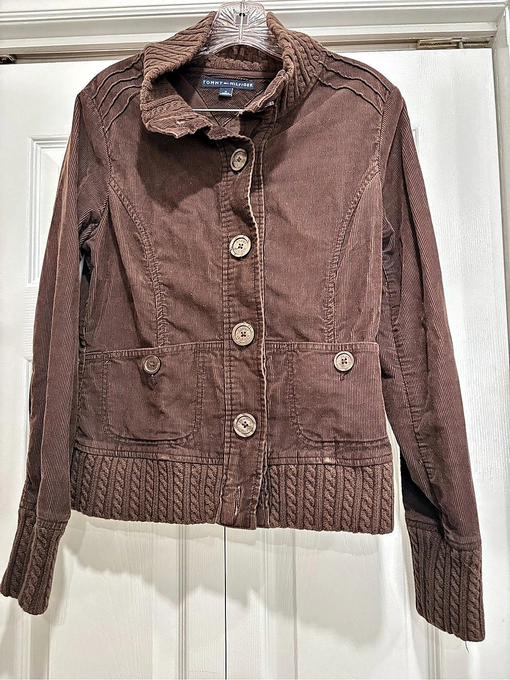 Tommy Hilfiger Cable Knit Trim Jacket Brown Size Medium
